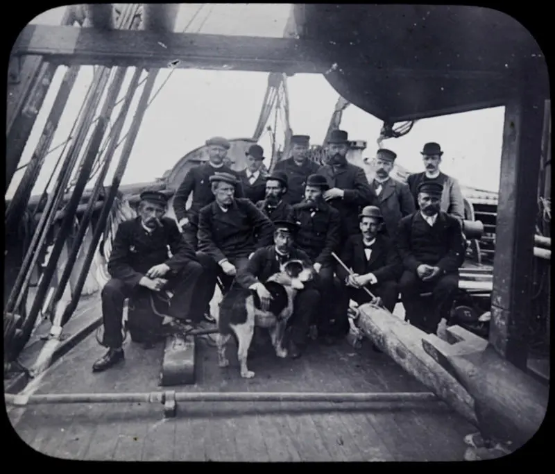 Fridtjof Nansen and the Norwegian Arctic expedition on board the Fram (after deck) following the homecoming in Kristiania.
