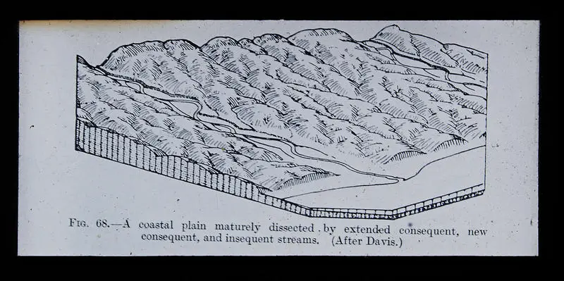 Fig. 68.-A coastal plain maturely dissected by extended consequent, new consequent and in sequent streams.