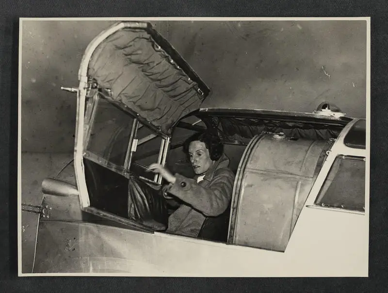 Jean Batten in the cockpit of G-ADPR after Australia-England return flight was diverted to Naples