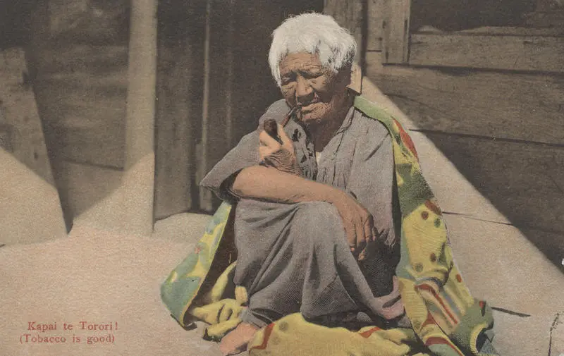 Postcard, photograph of a kuia (elderly Māori woman)