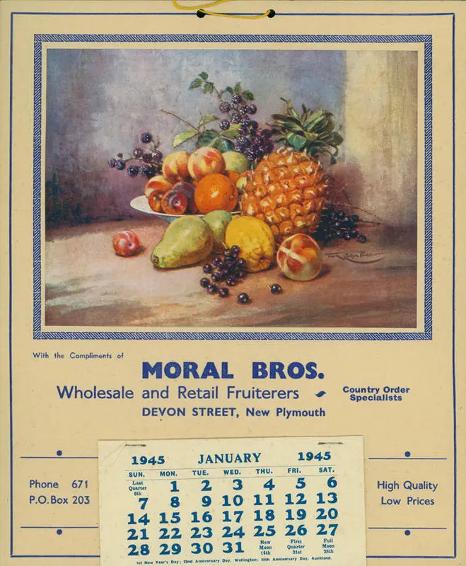Calendar. Moral Bros Wholesale and Retail Fruiterers 1945
