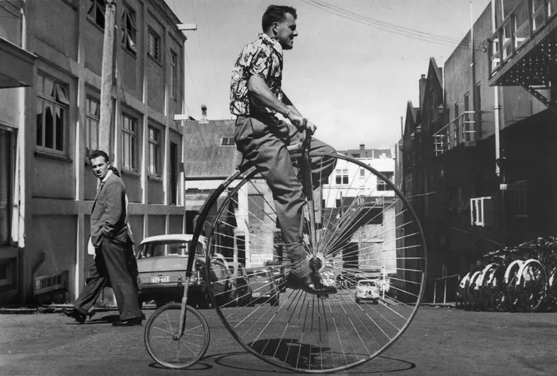 William Woods on his penny farthing