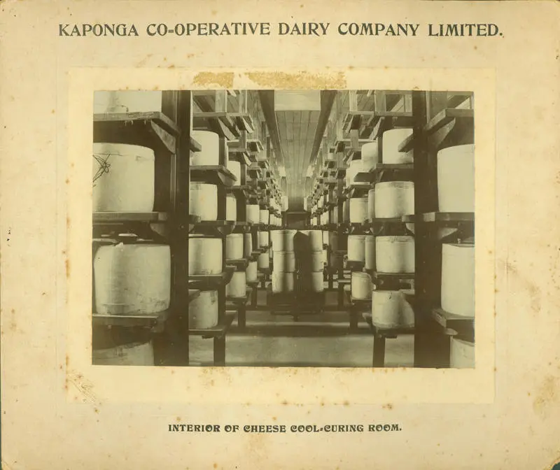 Interior of Cheese Cool-Curing Room, Kaponga Cop-operative Dairy Company
