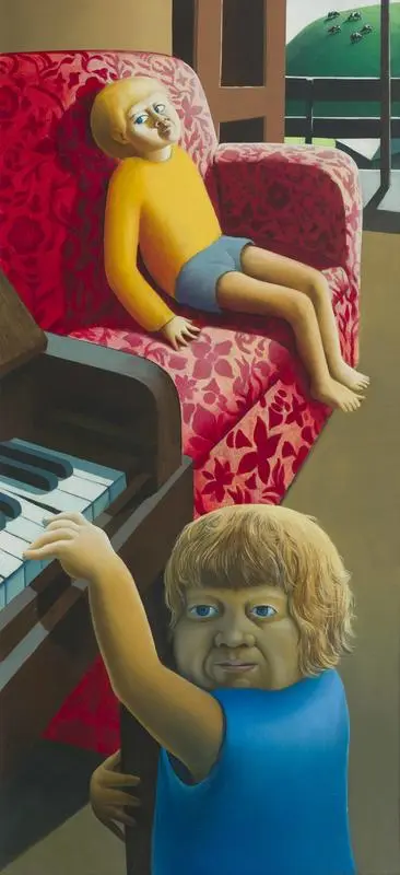 Thomas and Joseph with Red Chair and Piano