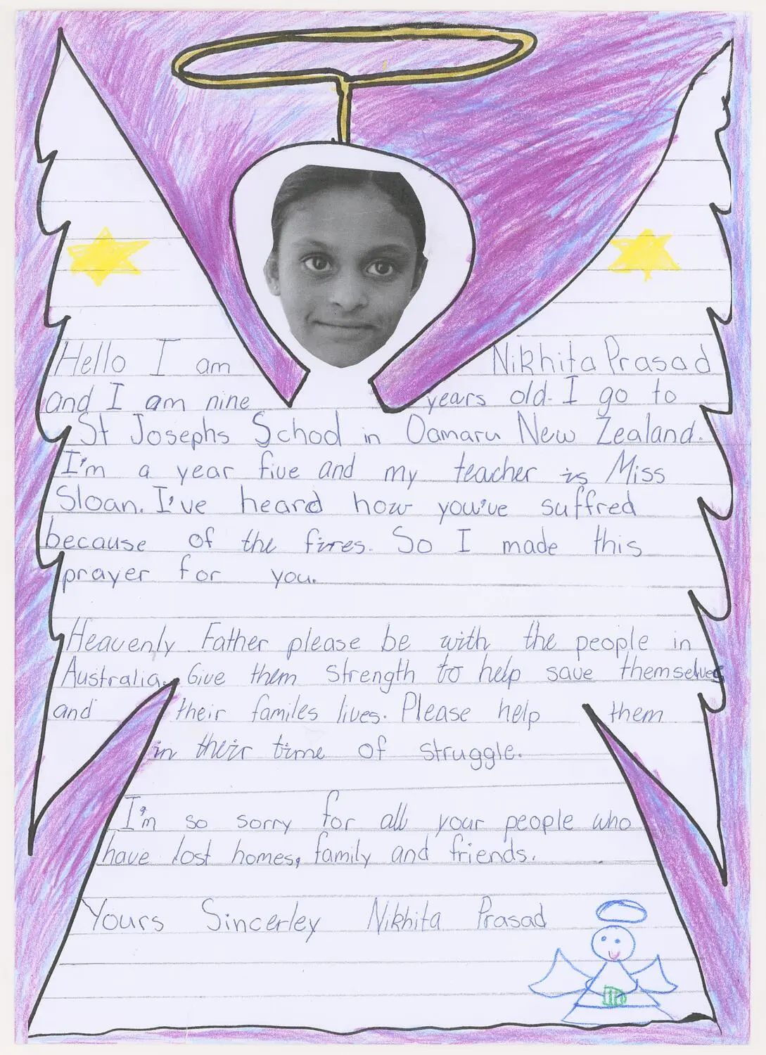 Letter - Nikhita to The Alfred Hospital Burns Unit, St. Joseph's School, Oamaru, New Zealand, Feb 2009