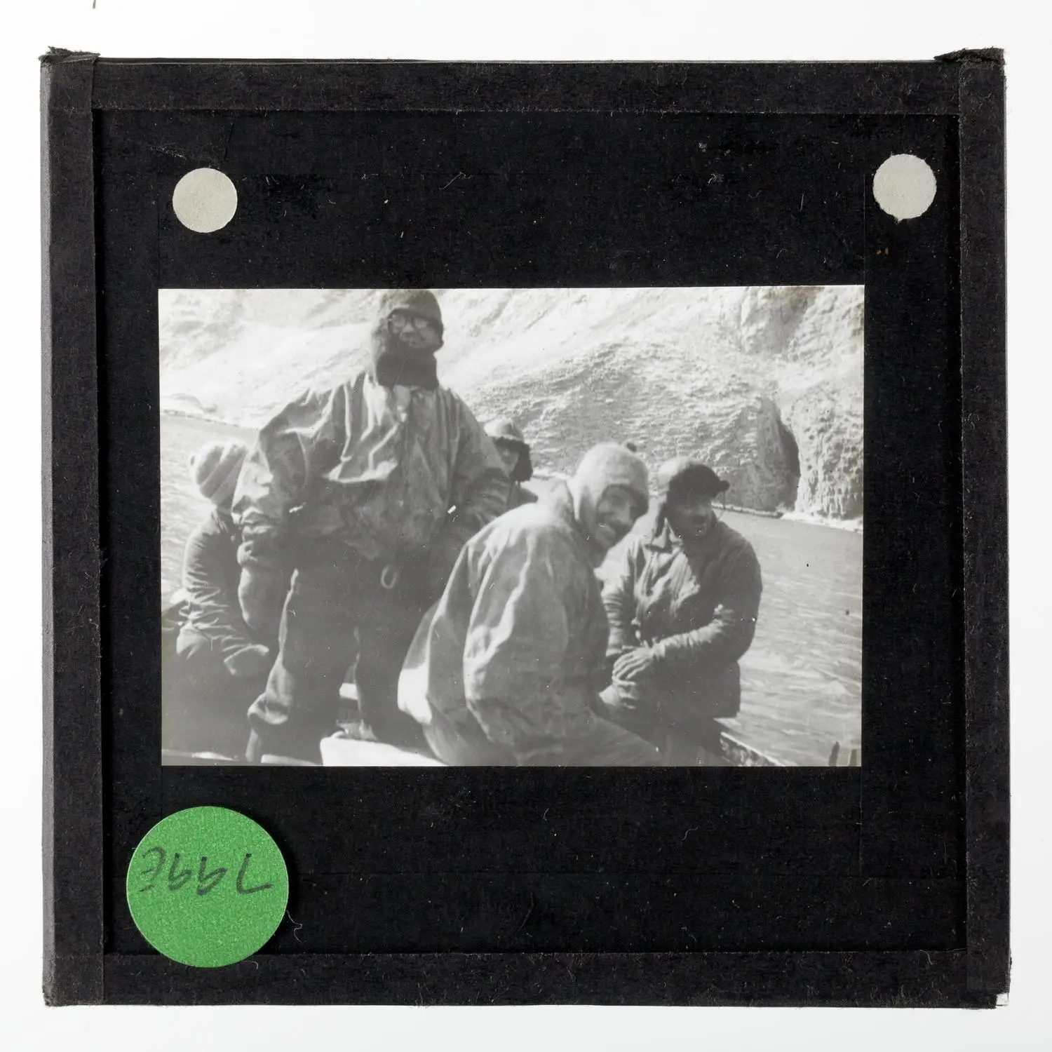 Lantern Slide - Motor Boat Party Near Scullin Monolith, BANZARE Voyage 2, Antarctica, 1930-1931