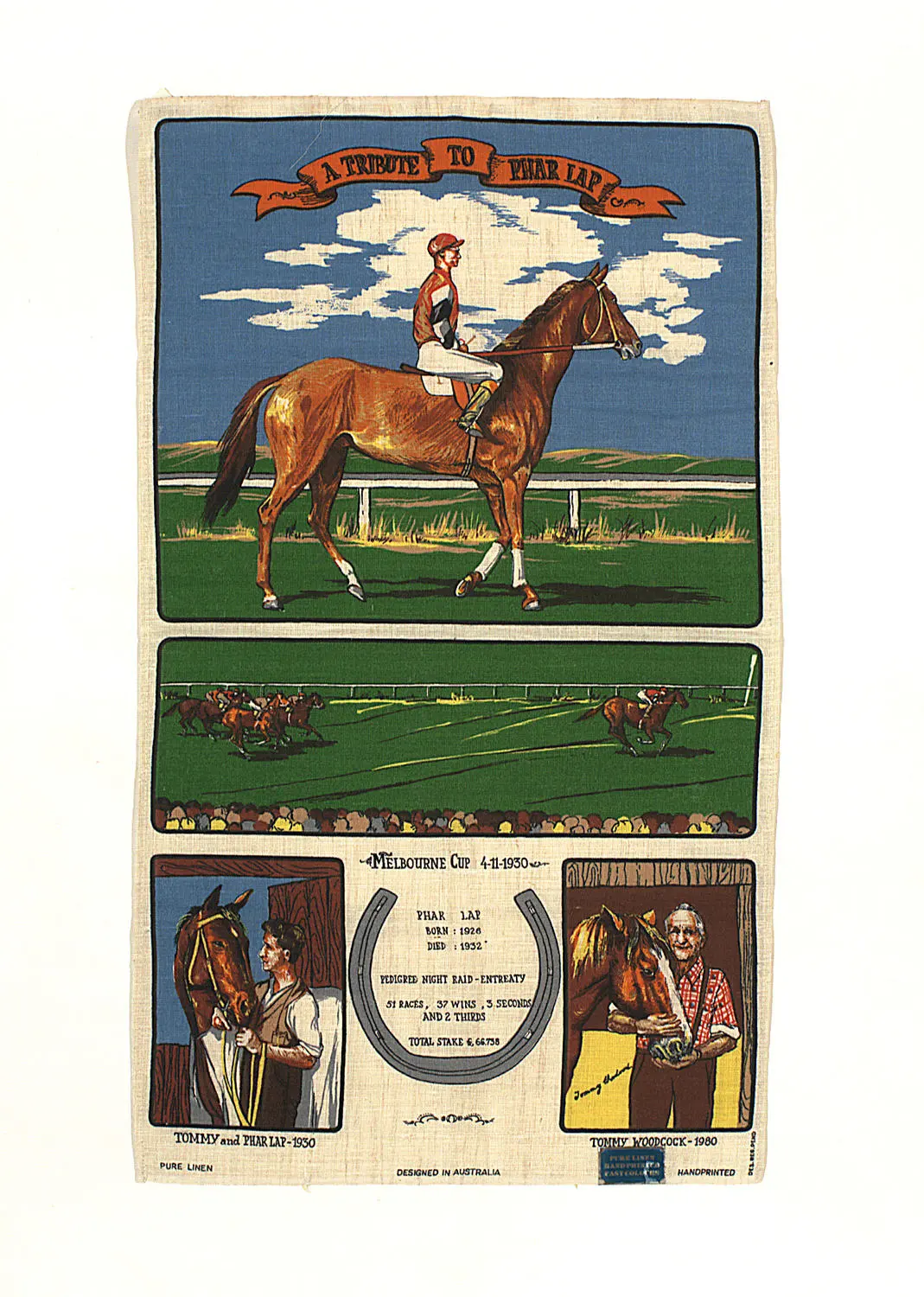 Tea Towel - `A Tribute to Phar Lap', 1986