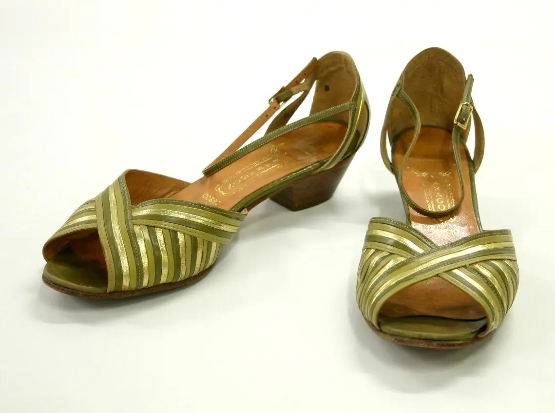 Sandals - Paragon, Belle Chaussure, 'Corso', Gold, Olive & Light Green, 1983