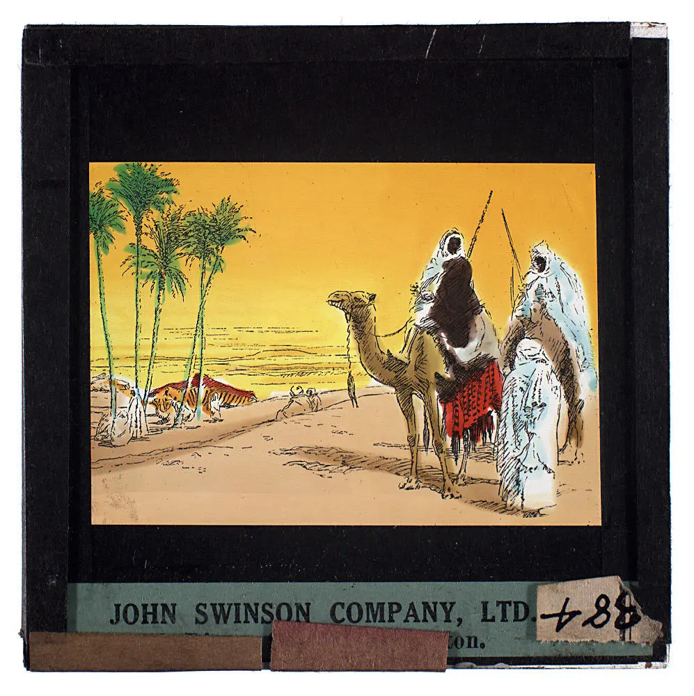 Lantern Slide - Men Riding Camels, circa 1940s