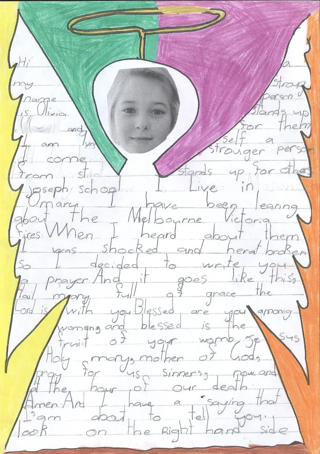 Letter - Olivia to The Alfred Hospital Burns Unit, St. Joseph's School, Oamaru, New Zealand, Feb 2009