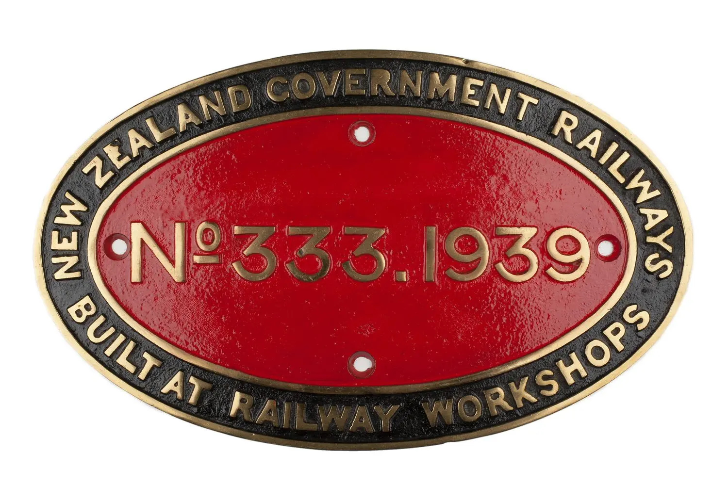 Locomotive Builders Plate - New Zealand Government Railways, Gracefield, New Zealand, 1939