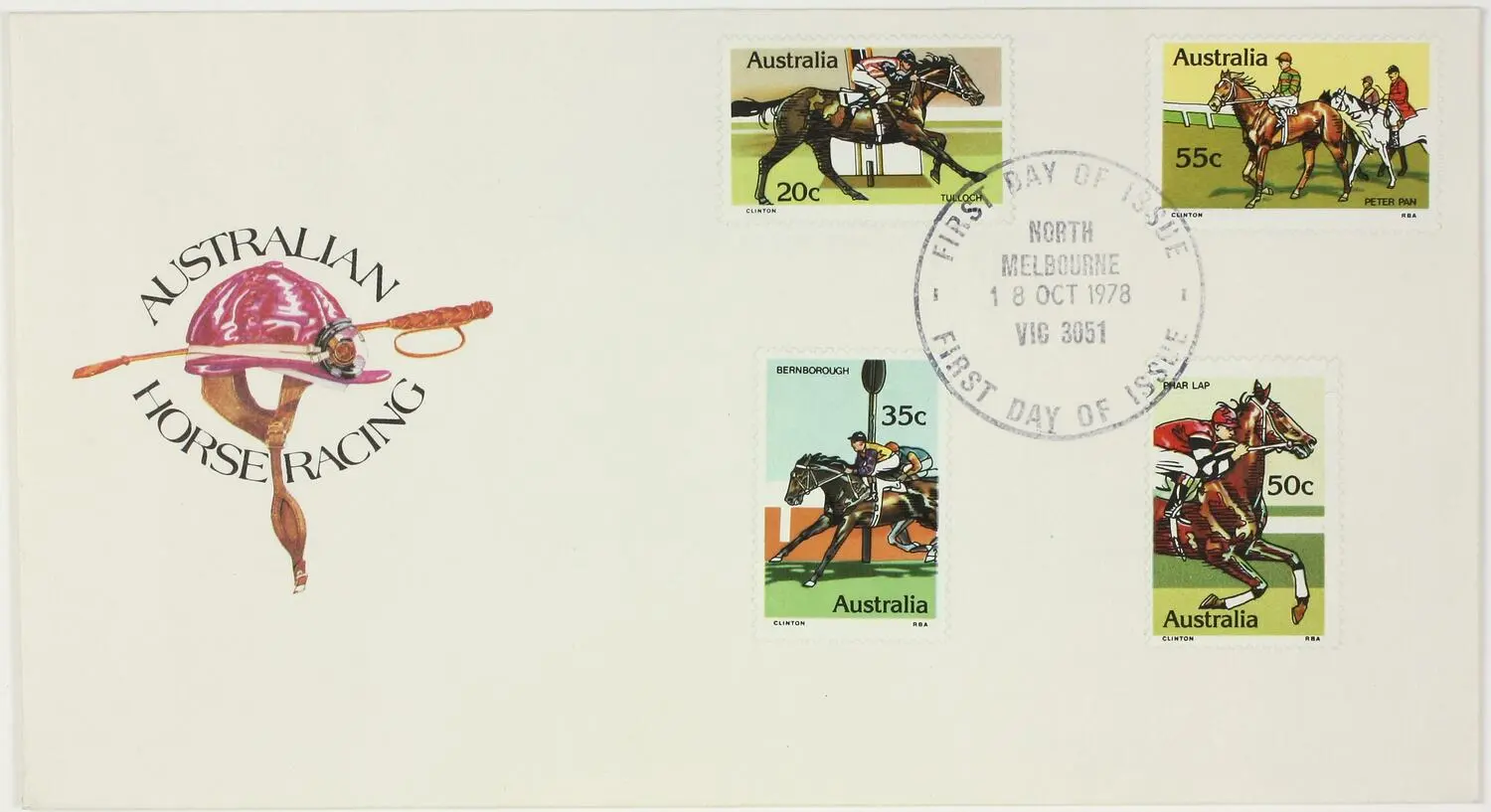First Day Cover - Brian Clinton, Australian Horse Racing, 18 Oct 1978
