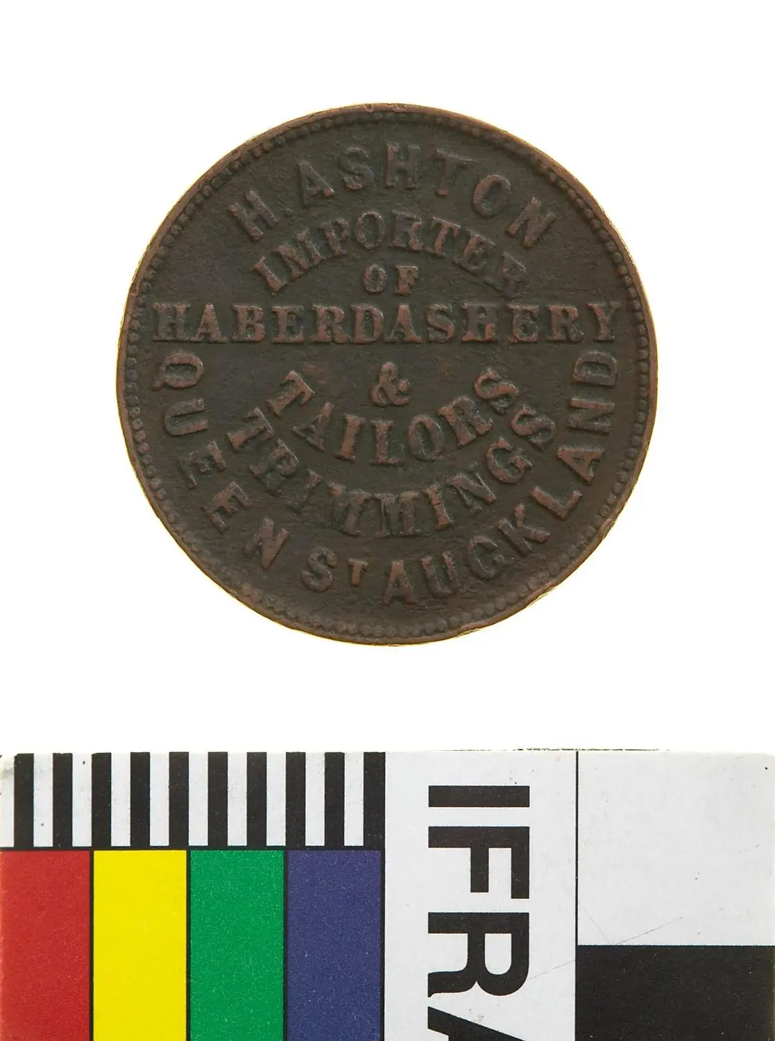 Token - Halfpenny, H. Ashton, Haberdashery, Auckland, New Zealand, 1859