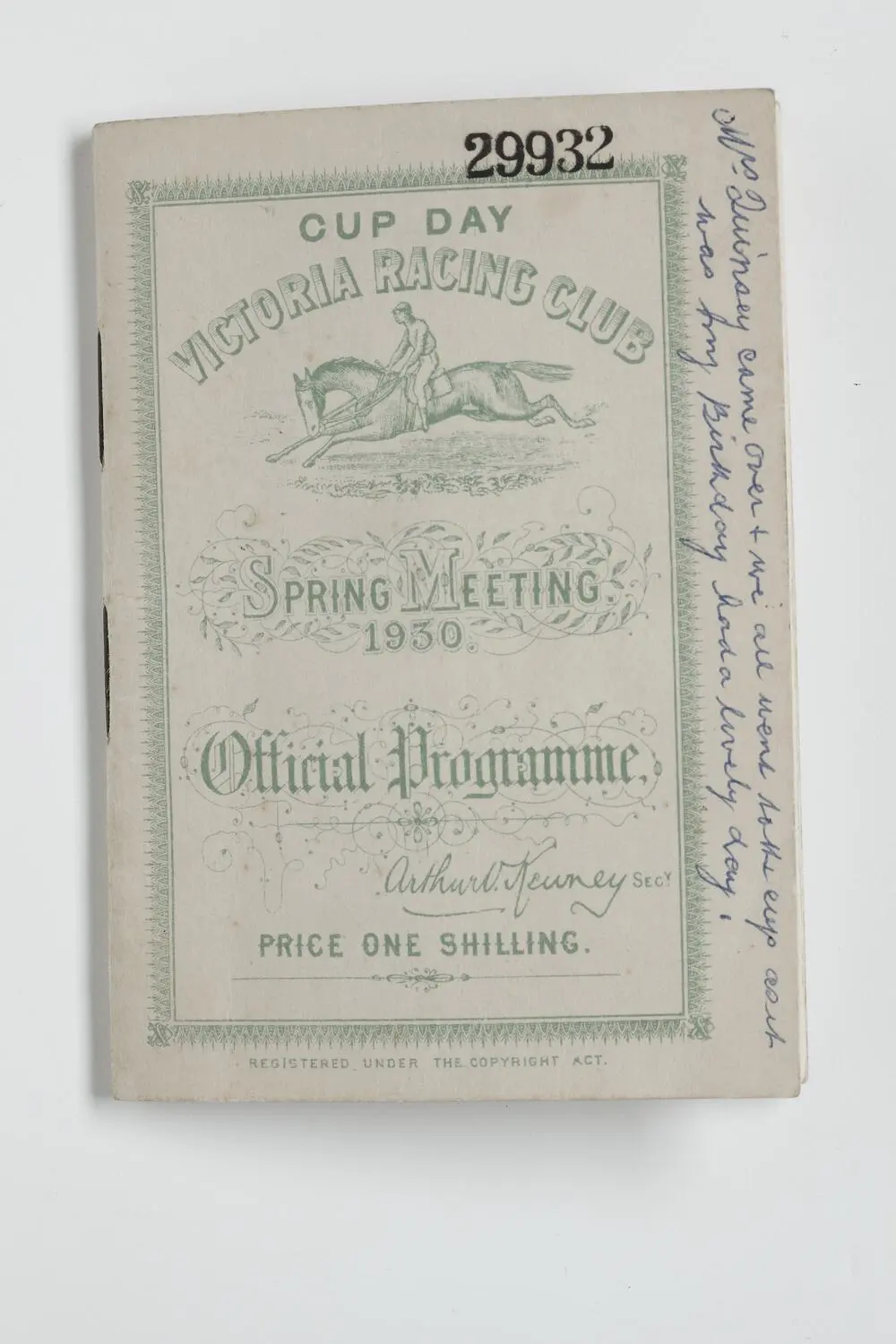 Race Programme - Official Programme, Cup Day, Spring Meeting, Victorian Racing Club, 1930