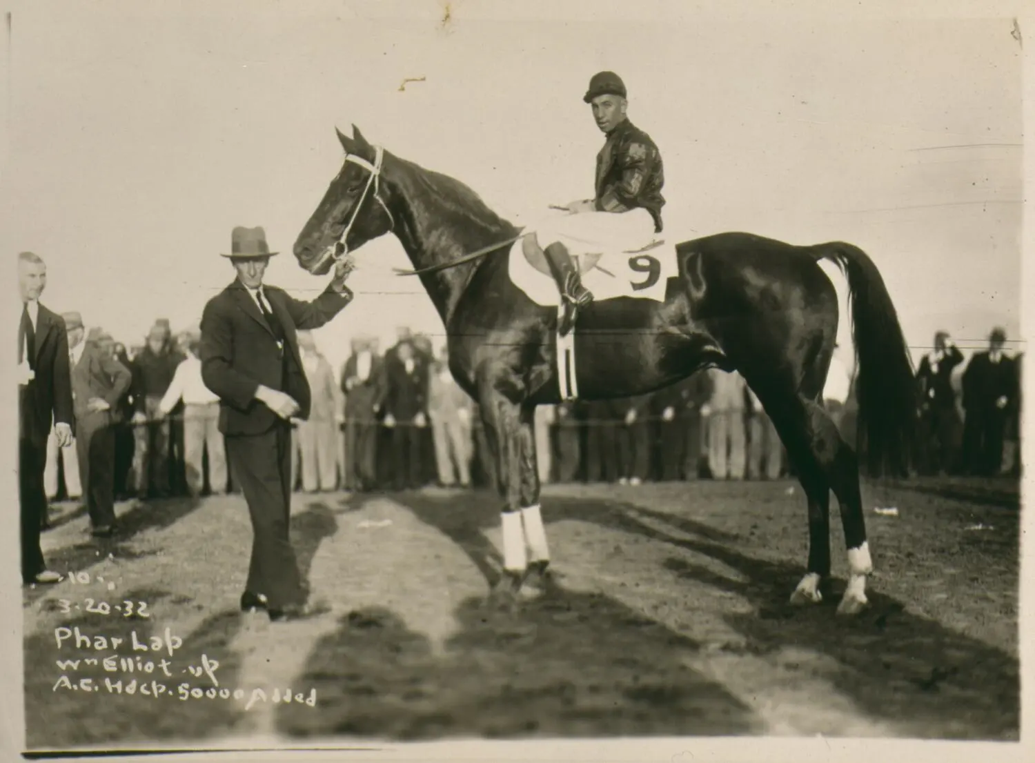 Photograph - Phar Lap, Trainer Tommy Woodcock & Jockey Bill Elliot, Agua Caliente, 20 Mar 1932