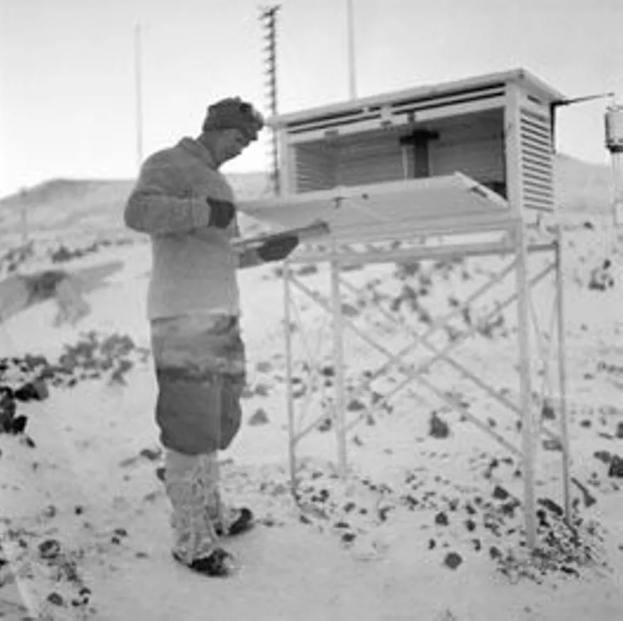 Ron Balham at meteorological screen.