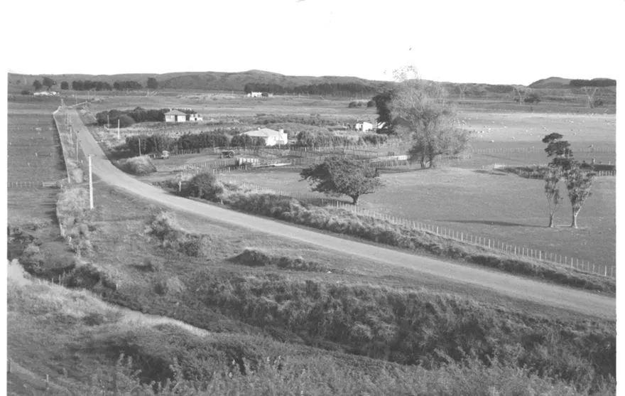Moutere Road & Hokio Stream from Crawford's hill, 1977
