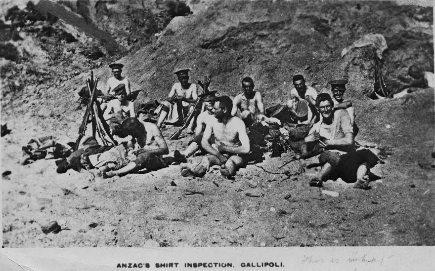 "ANZAC's Shirt Inspection, Gallipoli".
