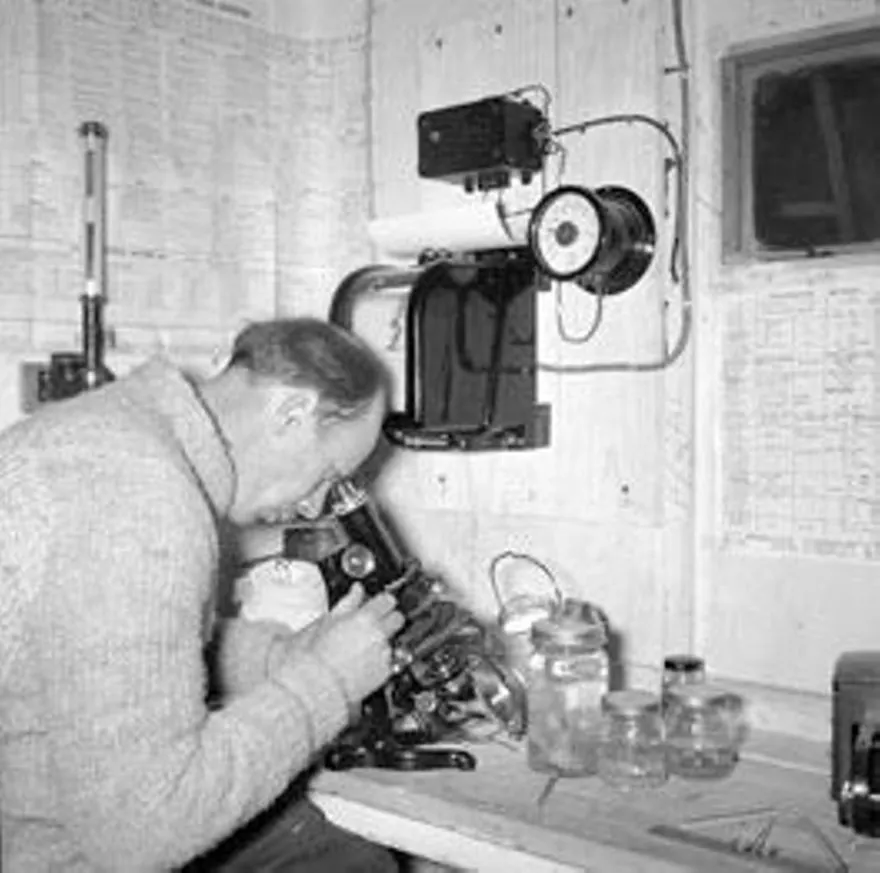 Ron Balham in the biological and meteorological corner, Scott Base.