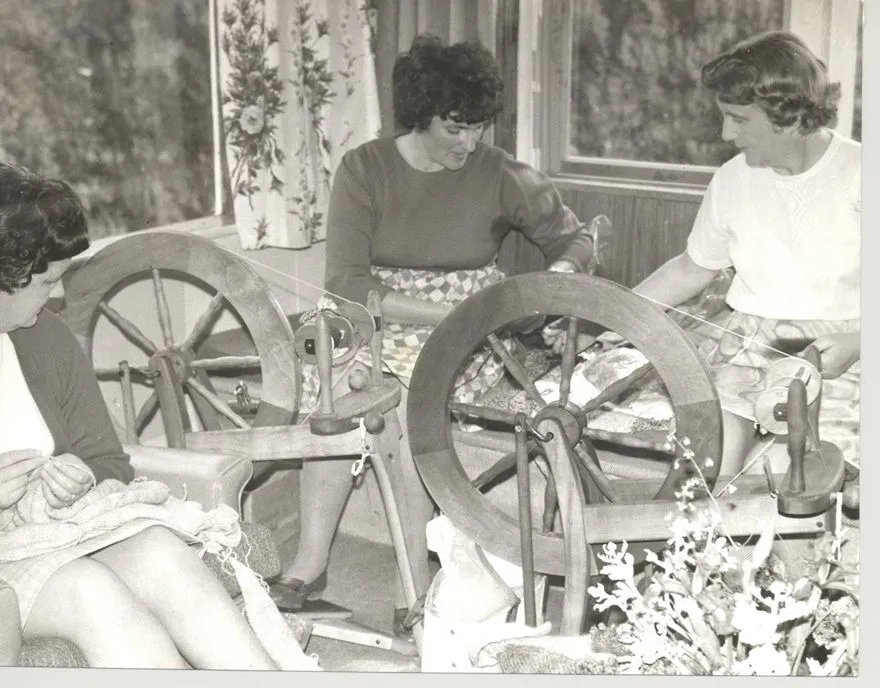 Spinning & knitting group (3 unidentified women)