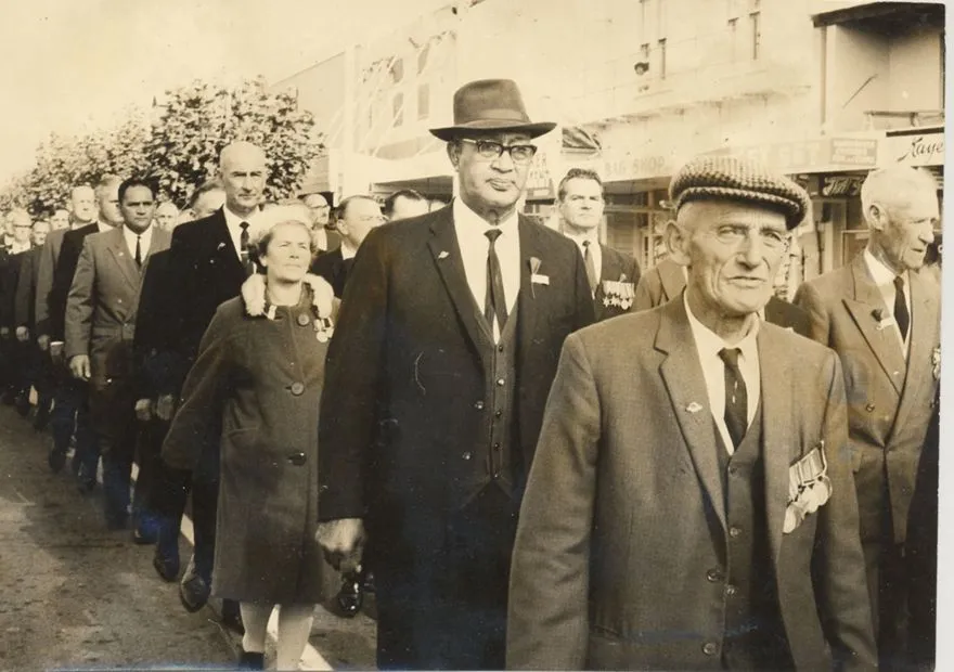 Anzac Day Parade, Oxford St., Levin, 1969
