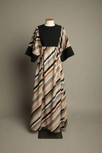 Full-length dress with diagonal stripes