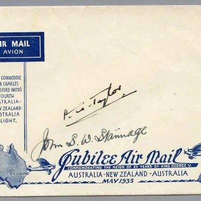 Envelope for the King George V Jubliee Air Mail flight Australia to New Zealand, 1935