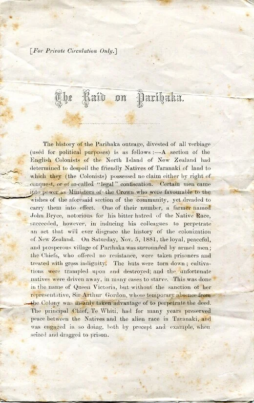 The Raid on Parihaka, (Page 1/3) by Samuel Croumbie-Brown, 6 Nov 1881