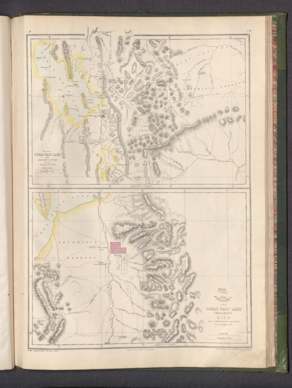 Map of the Great Salt Lake and adjacent country in the Territory of Utah -- The Great Salt Lake (Mormon) City and surrounding country (on an enlarged scale) / drawn & engraved by Edwd. Weller, Duke Str. Bloomsbury ; Day & Son Lithrs. to The Queen.