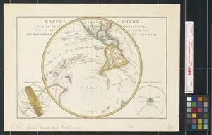 Mappe-monde sur un plan horizontal situé à 45 d. de latitude sud hemisphère occidental.