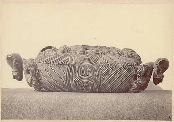 Box, Wood:with Carved Designs; Used for Feather Storage: Called Waka-Huia