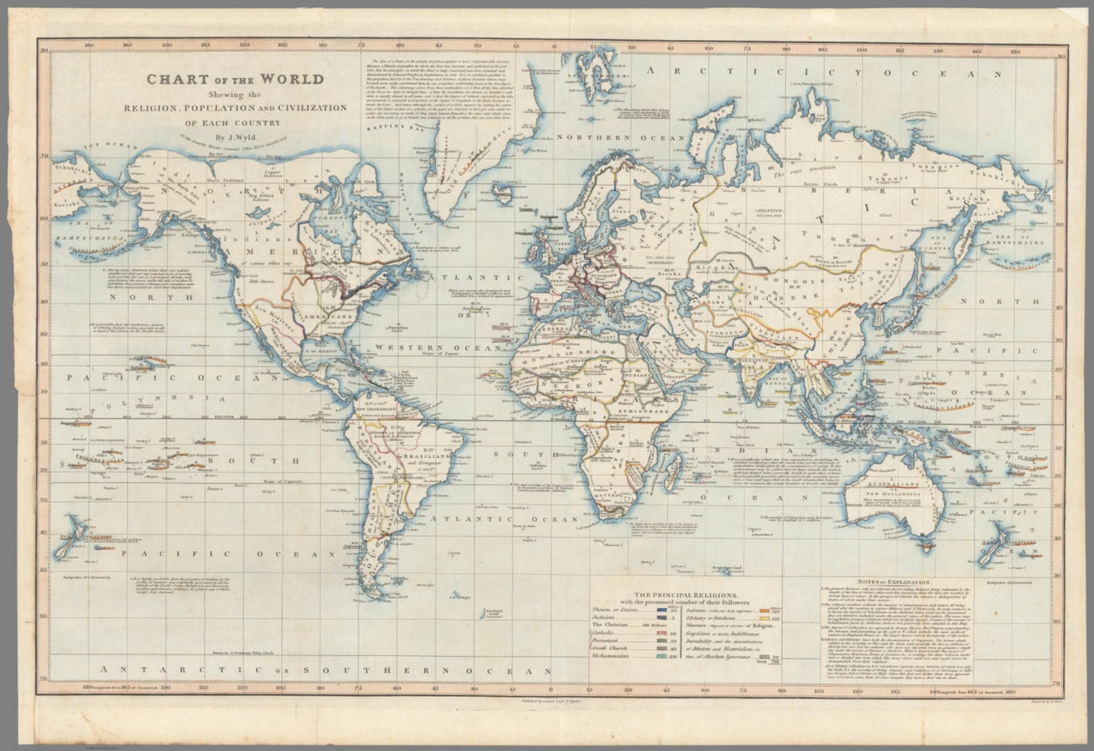 Chart of the World Shewing the Religion, Population and Civilization of Each Country.