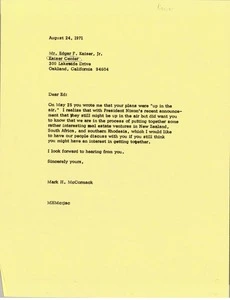 Letter from Mark H. McCormack to Edgar F. Kaiser Jr.