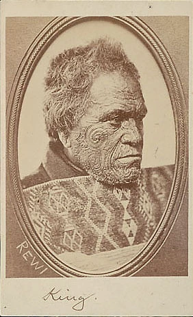 Portrait of Chief Tomaki-Te-Mutu with Face Tattoo and Near Textile