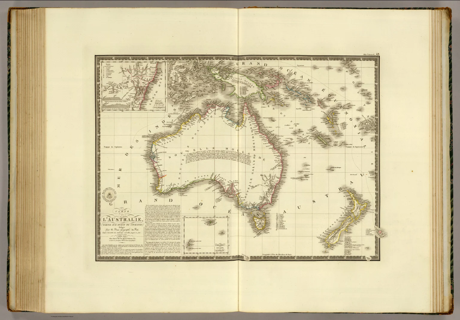 Carte de l'Australie, (partie sud-ouest de l'Oceanie). Redigee par A. Brue, Geographe du Roi, d'apres l'ensemble des materiaux recueillis jusqu'a ce jour. Paris, 1826. Chez l'Auteur, rue des Macons Sorbonne, no. 9, et chez les principaux m(archan)ds de cartes geographiques.