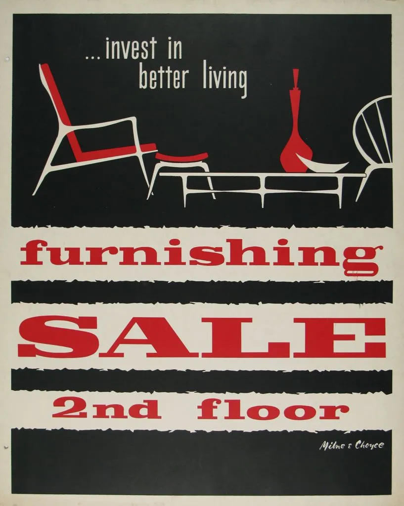 Milne and Choyce advertising poster for a Furnishing Sale