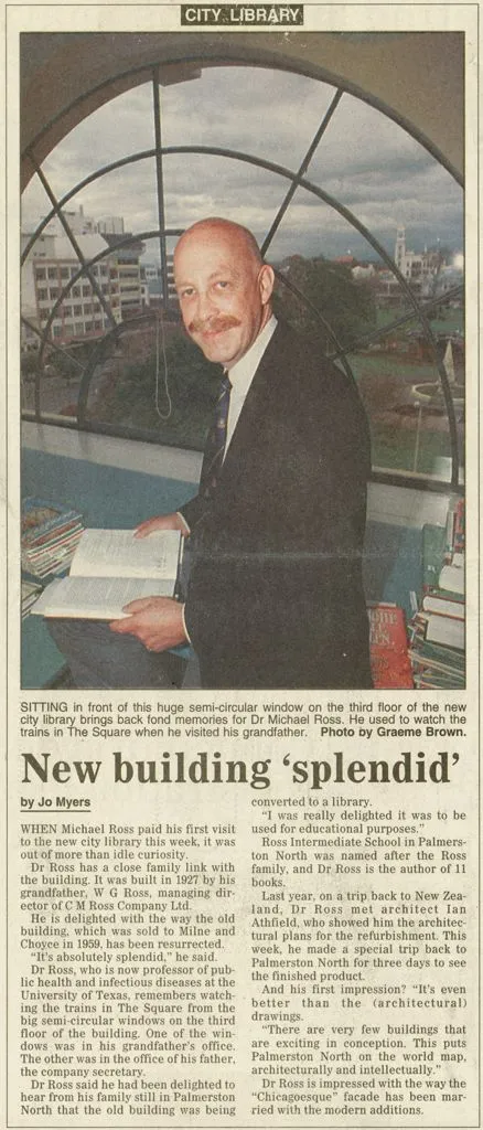 Newspaper article on Dr Michael Ross in new Palmerston North City Library