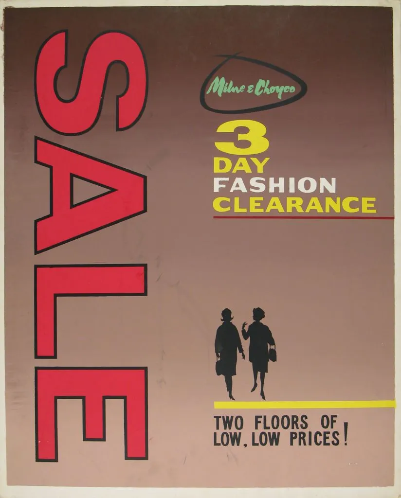 Milne and Choyce advertising poster for a Fashion Clearance Sale