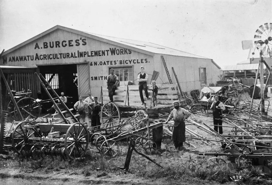 A Burges's Manawatu Agricultural Implement Works & N Oates' Bicycles