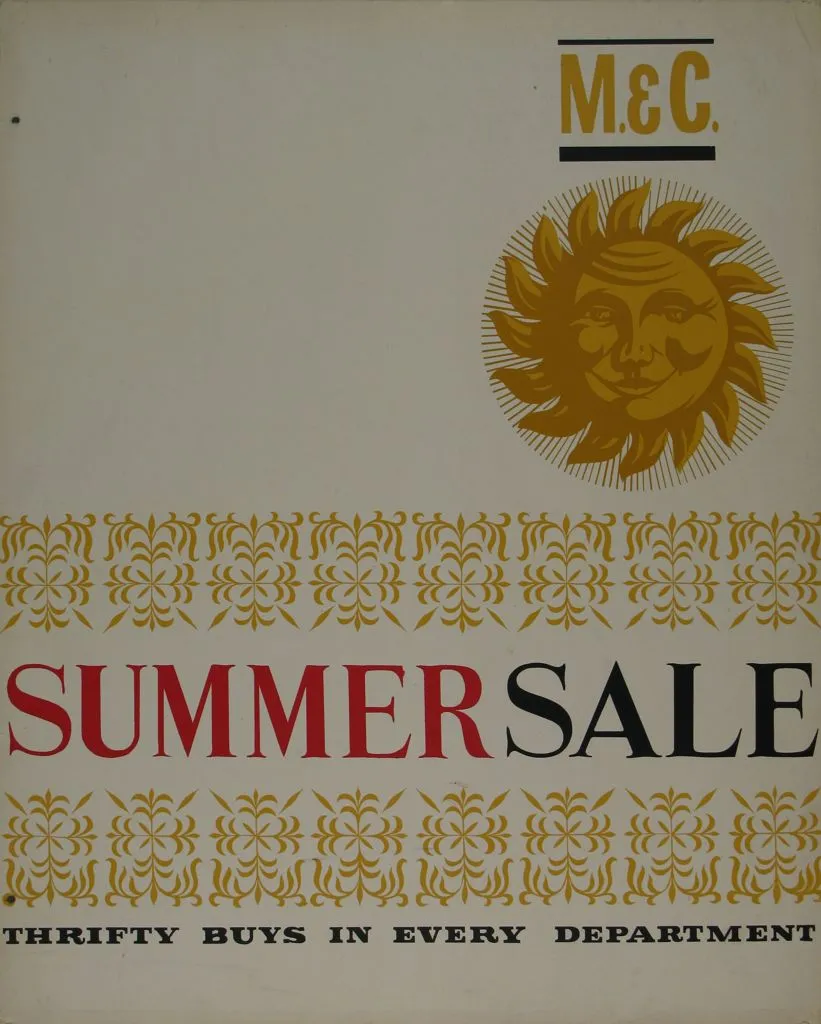 Milne and Choyce advertising poster for a Summer Sale
