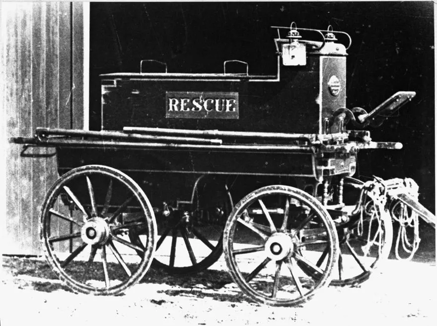 First horse-drawn fire engine of the Palmerston North Volunteer Fire Brigade
