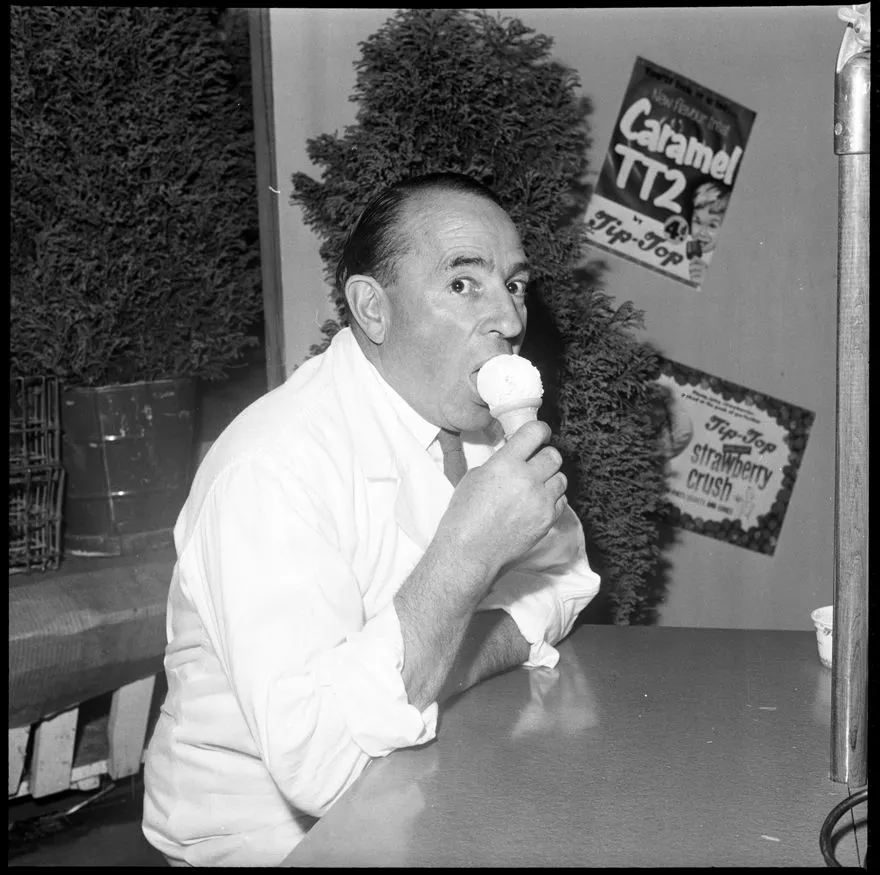 "Mr. Hivon Tastes" an Ice-Cream in a Cone