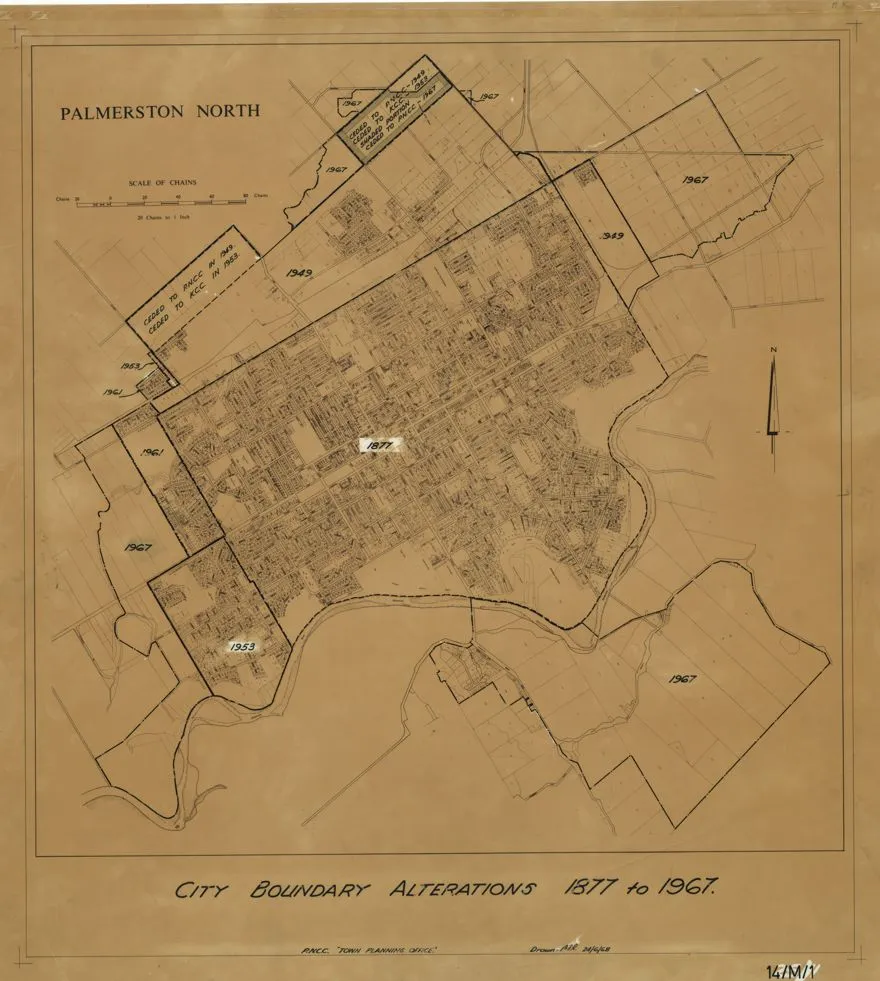 Palmerston North City Boundary alterations 1877 to 1967
