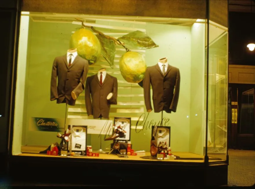 Milne and Choyce window display of men’s suits