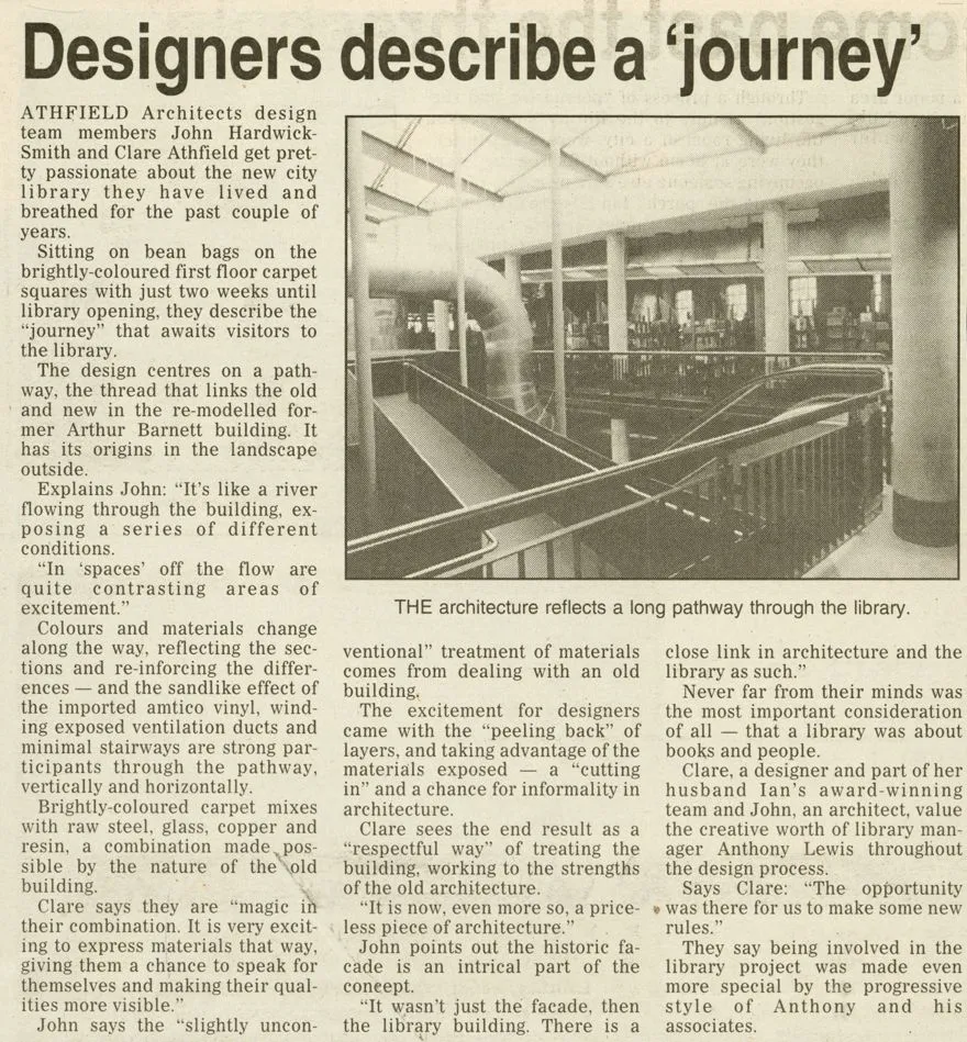 Newspaper article on design of new Palmerston North City Library