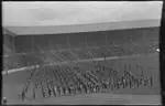 Band playing in Wembley Stadium, [opening or closing ceremonies, British Empire Exhibition, Wembley, London, England, c1924 to 1925?]