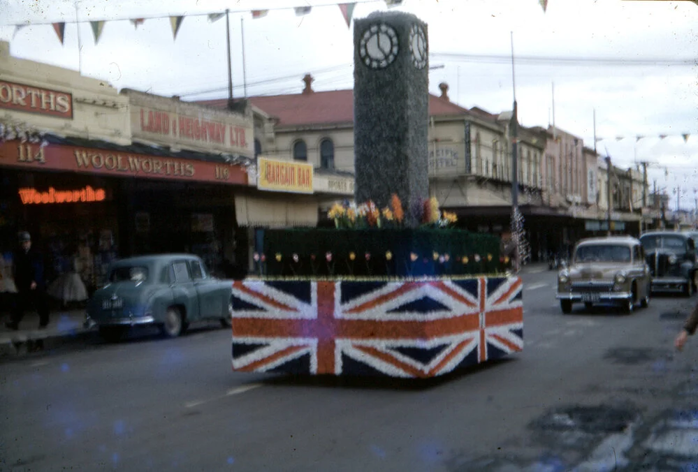Hastings Clock Tower float - Hastings Blossom Festival Parade 1953
