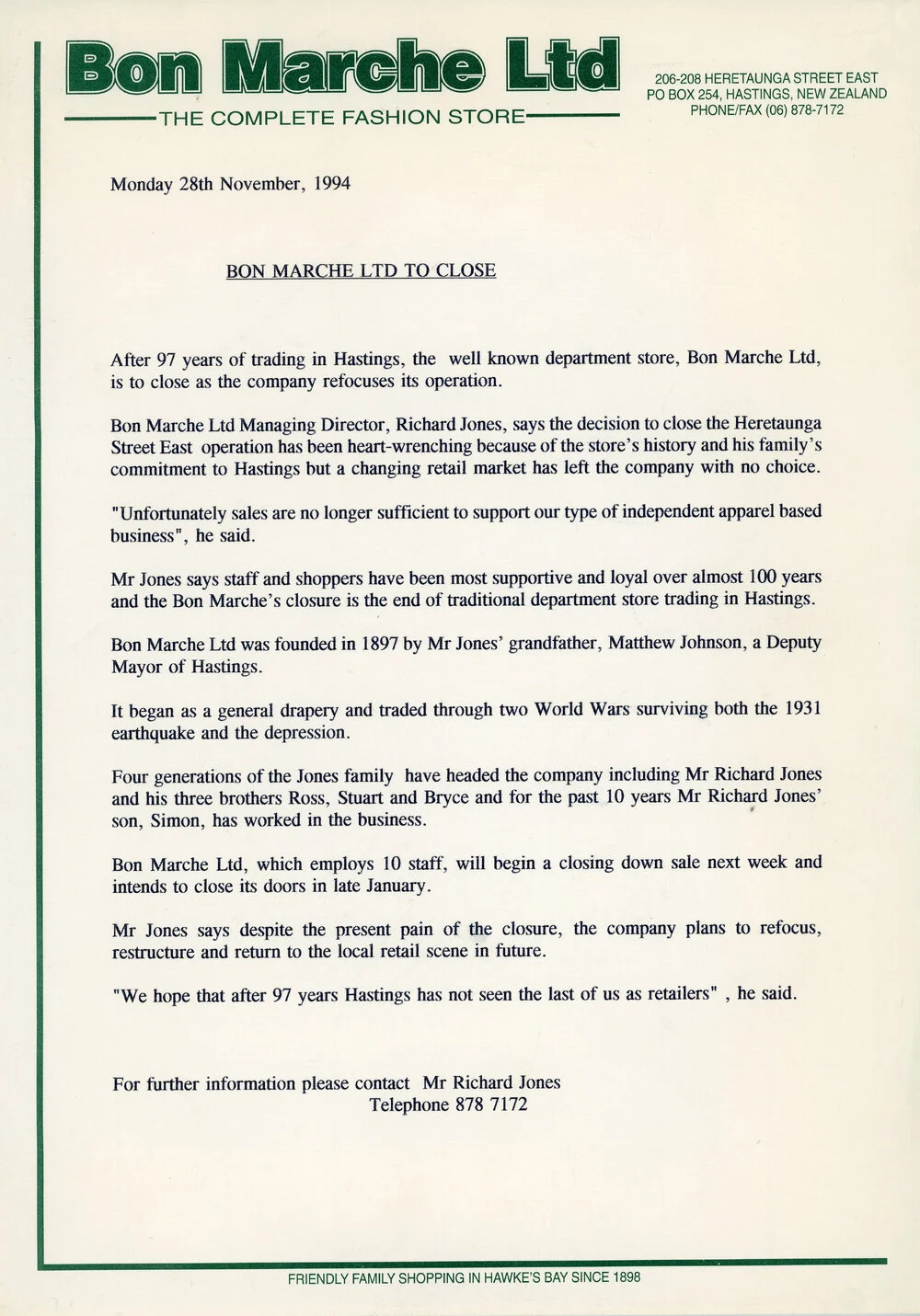 Bon Marche Ltd to Close