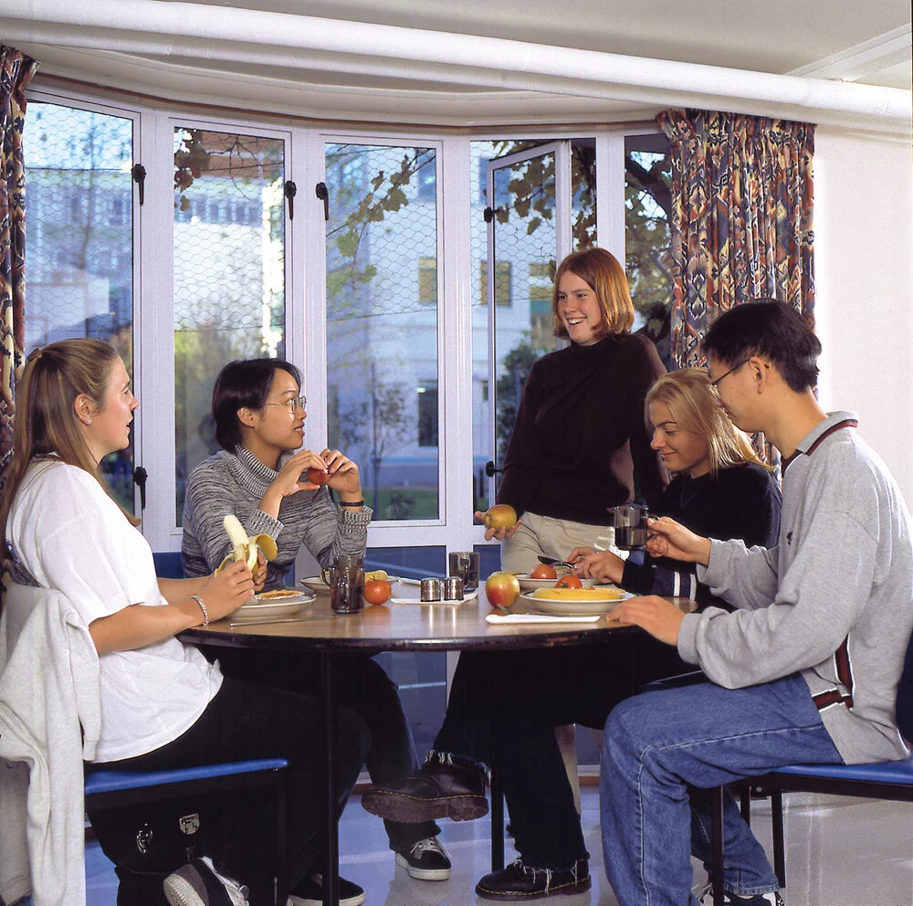 Cumberland Hall residents at a dining table