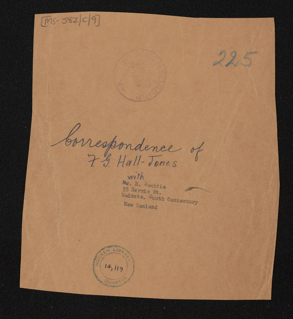 Letter, 16 January 1937, from F.G. Hall-Jones, to Herries Beattie